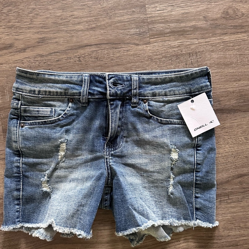O'Neill Blue Jean Shorts Distressed Denim Mid-Thigh